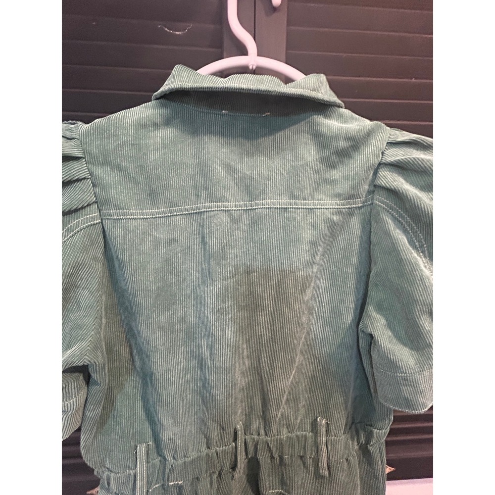 Entro Sage Green Corduroy Puff Sleeve Jumpsuit Utility Boiler Suit - Picture 6 of 11